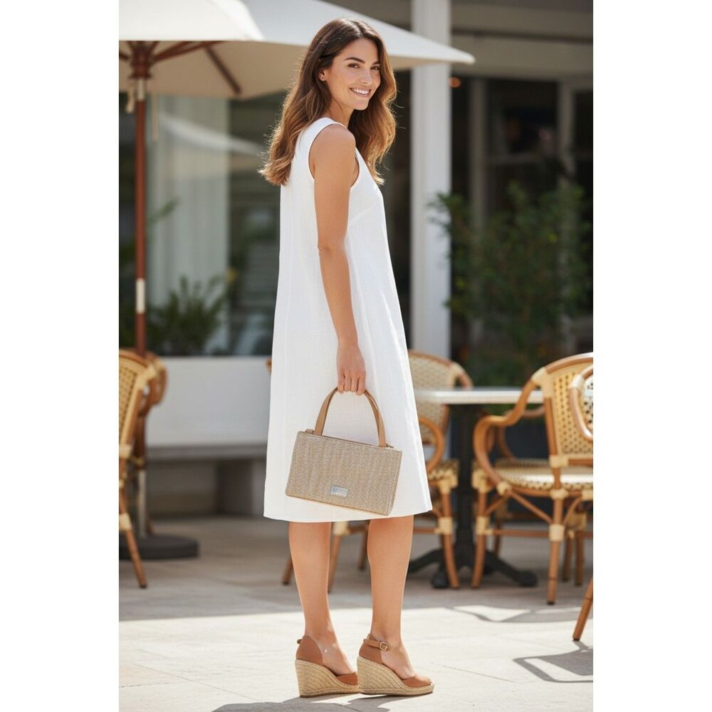 Frankie & Johnnie Mini Tote Bag Neutral Woven Straw Look Top Handle Chic